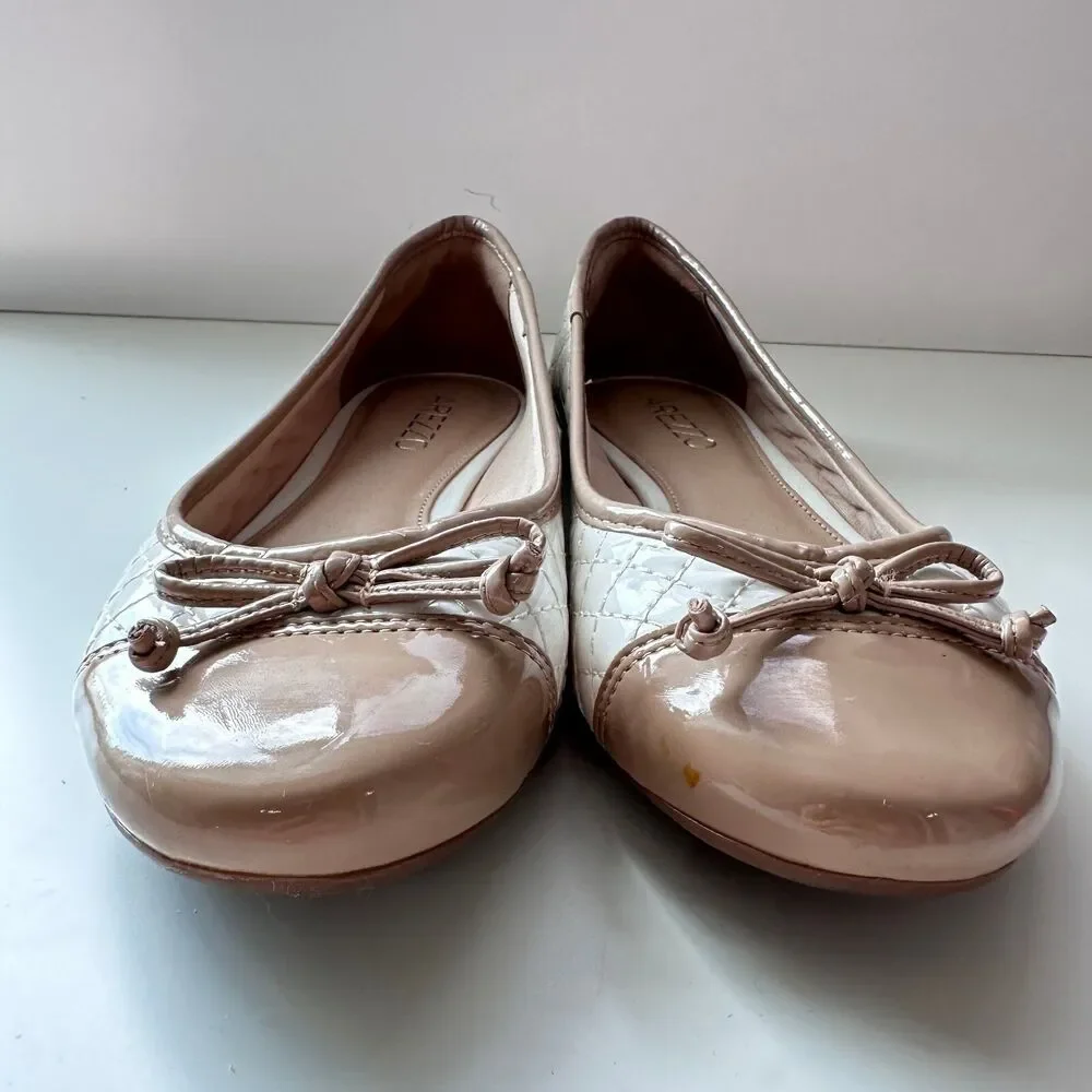 Arezzo Women's Bicolor Bow Ballet Flats Cream Beige Shoes Preppy Size 8